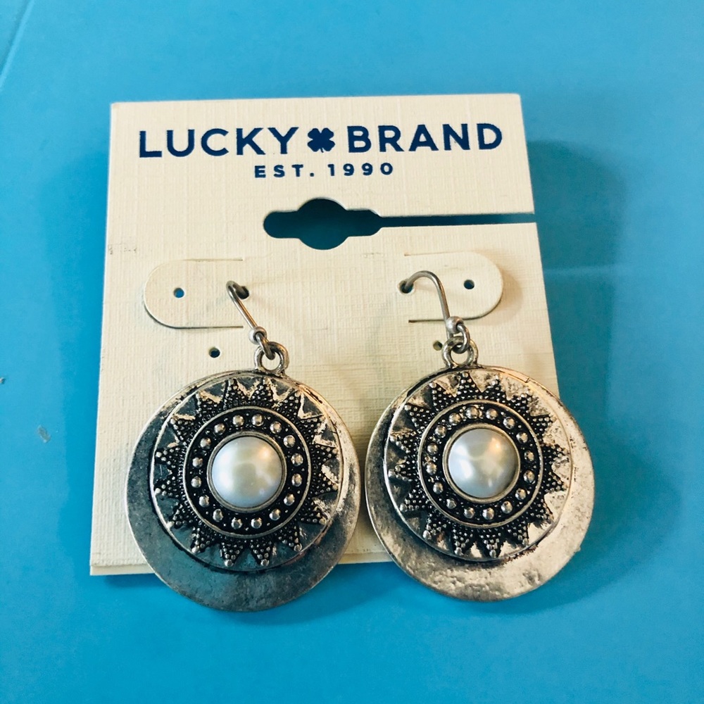 NWT Round Silver & Faux Pearl Embellished Earrings